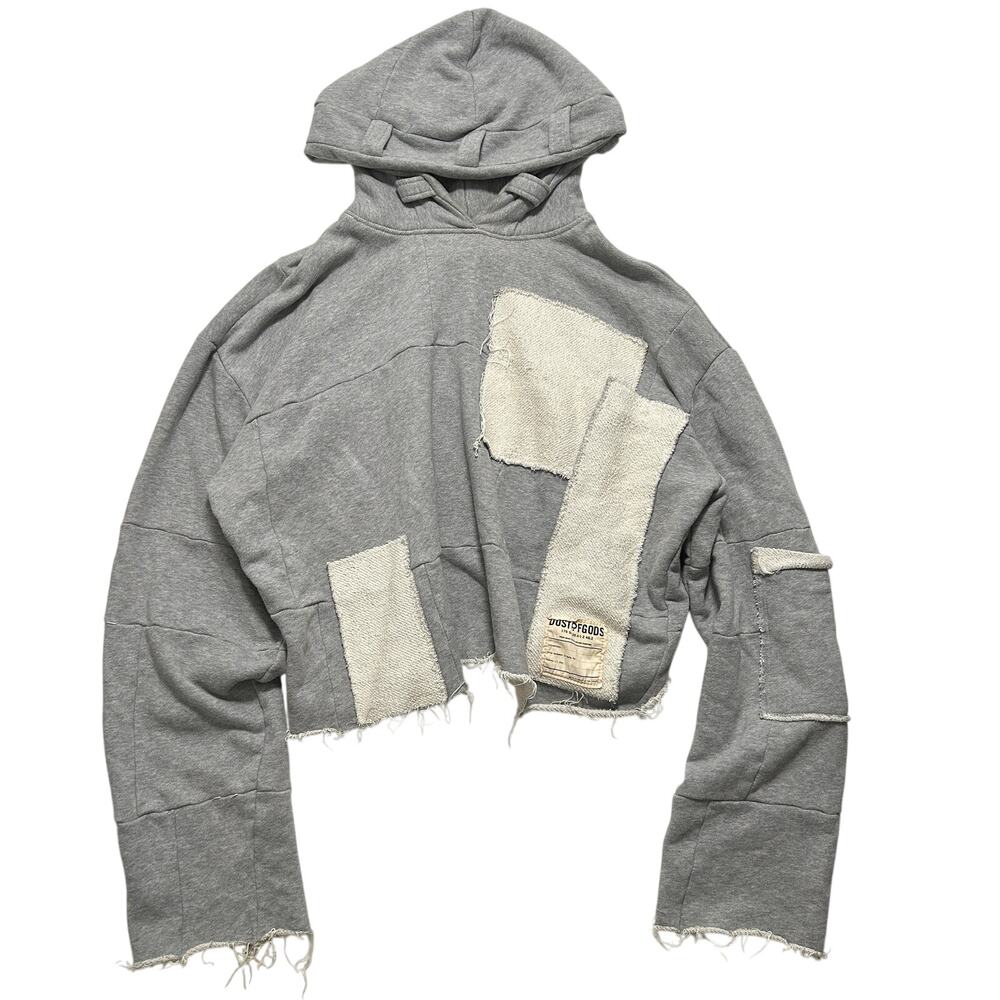 1 of 1 Dust Of Gods Raw Hem Patchwork Cropped Hoodie Men’s XL Gray